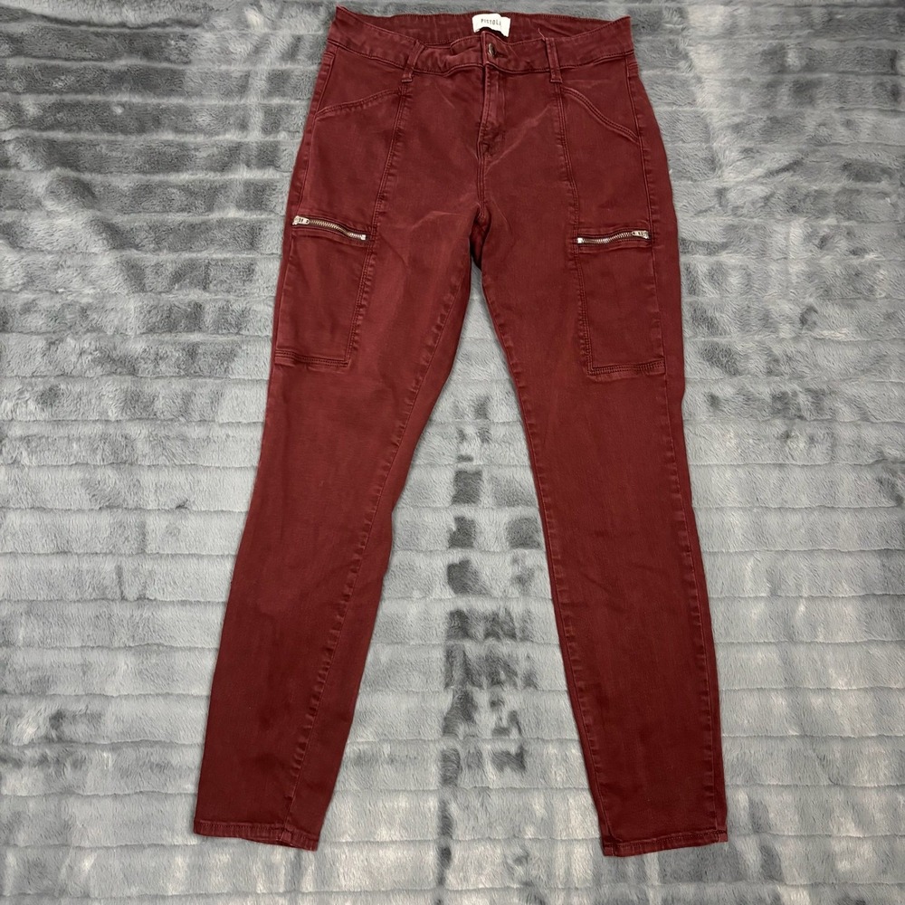 Pistola Burgundy Cargo Skinny Jeans Womens 28 Wine Red Zipper Pants P6278TLT